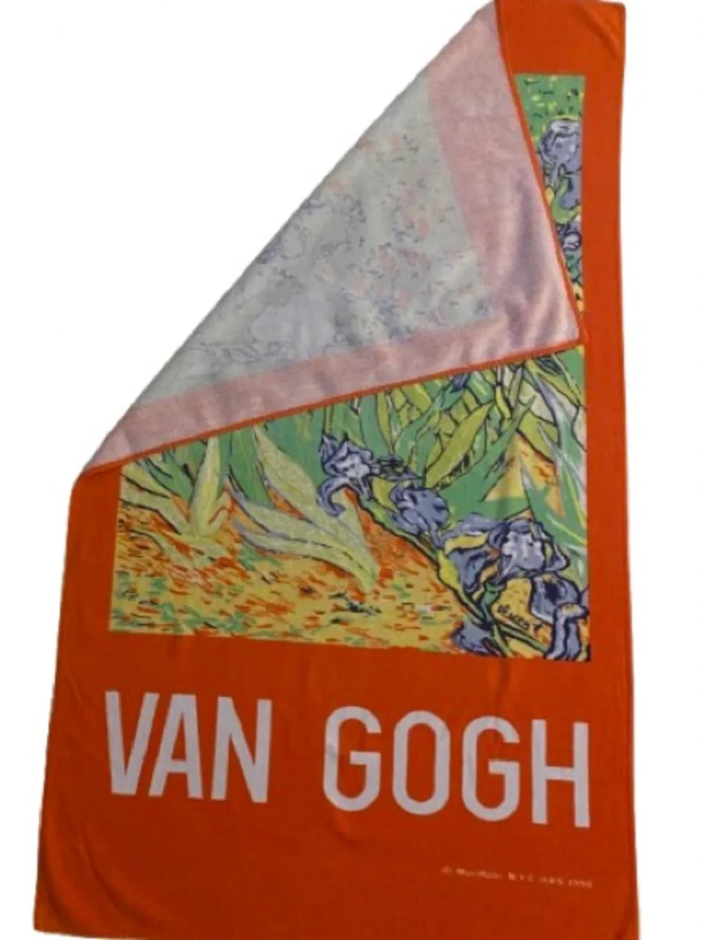 Vintage 1990 Hilasal Van Gogh Iris Design Art Beach Towel 31” x 56” Bold Orange